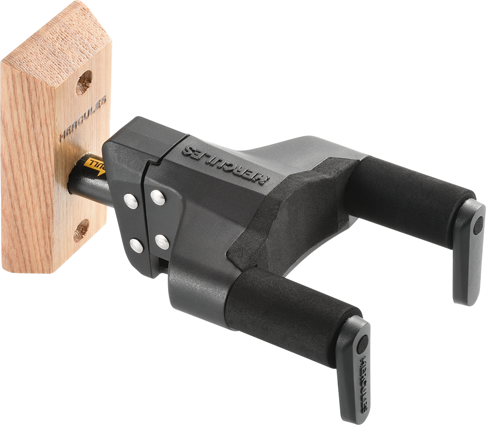 Hercules GSP38WB PLUS - Auto Grip System (AGS) Guitar Hanger, Wood Base, Short Arm